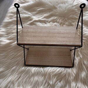 Two-Tier Wood and Black Metal Shelf - Natural Wood GUC